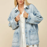 BOHO SIDE TIE DETAIL OVERSIZED DENIM JACKET 6439JIA