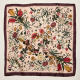 Vintage Pink Botanical Floral Square Scarf – Elegant Garden Print Satin Neck & Hair Scarf