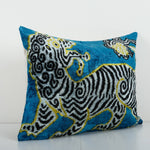 Zebra Silk Ikat Velvet Pillow Cover - Handloom Blue Animal