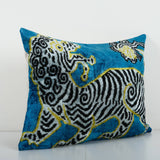 Zebra Silk Ikat Velvet Pillow Cover - Handloom Blue Animal