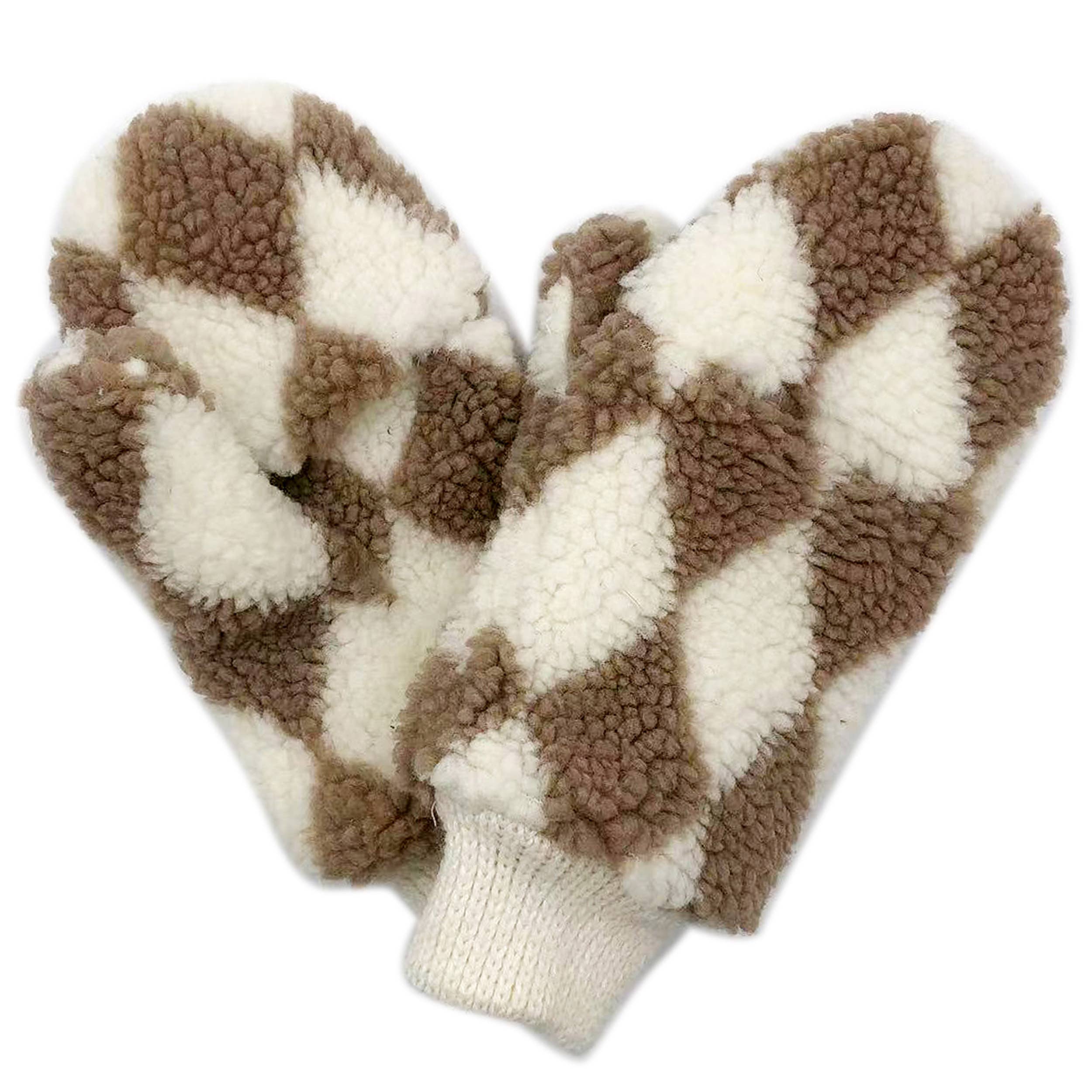 Diamond Pattern Sherpa Warm Mittens Winter Gloves