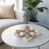 White/Beige 9 in. Marble Square Casual Tic-Tac-Toe Game