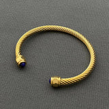 Inlaid Stone 18K Gold Plated Stainless Steel Spiral Cuff-FGS