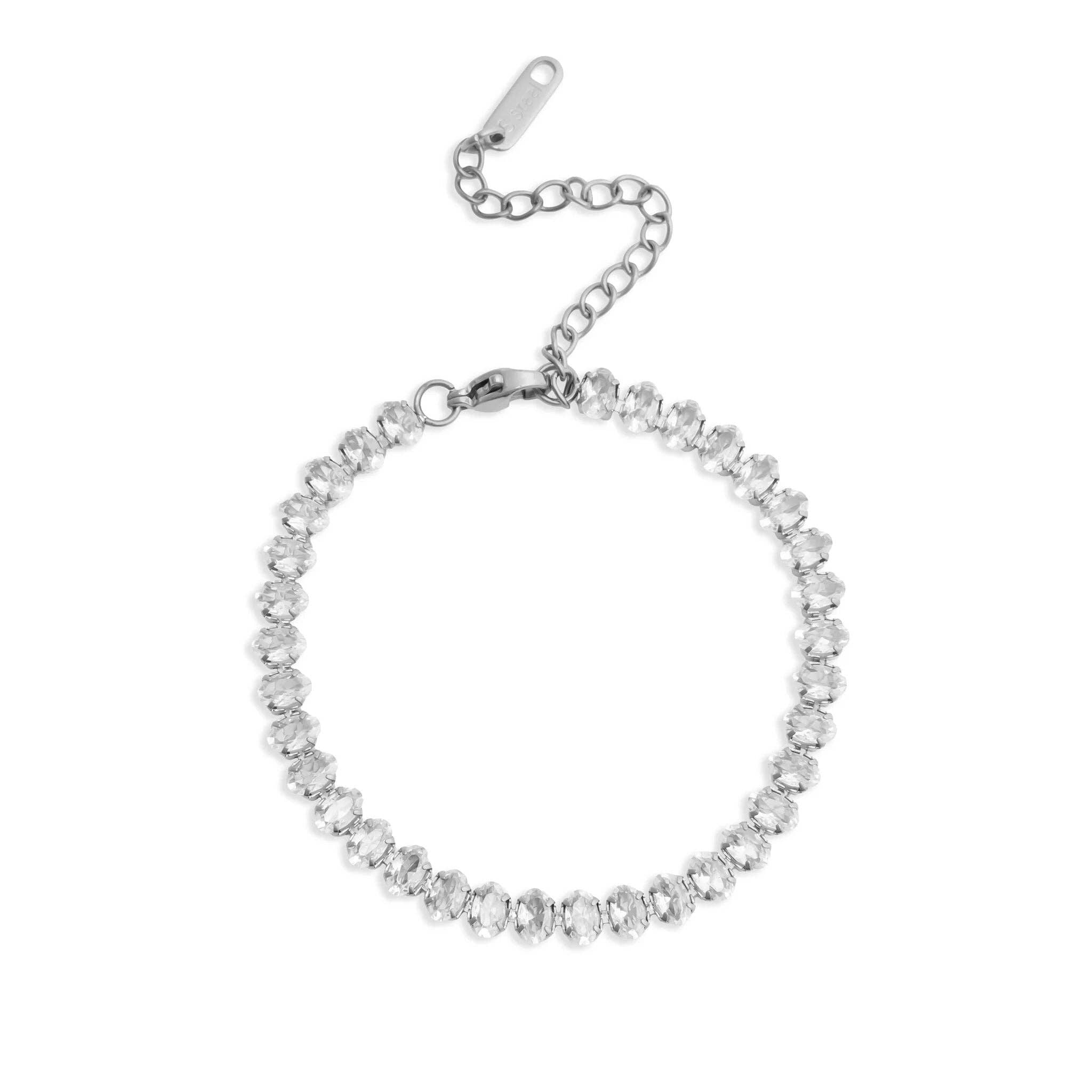 Oval Cubic Zirconia Tennis Chain Bracelet
