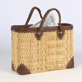 RECT STRAW TOTE W/LEATHER SH