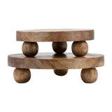 Trays Set of 2 - Brown Mango Wood Round Risers, 8/10 in.