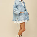BOHO SIDE TIE DETAIL OVERSIZED DENIM JACKET 6439JIA