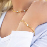 18K Gold PVD Station Stone Stone Paperclip Chain Bracelet
