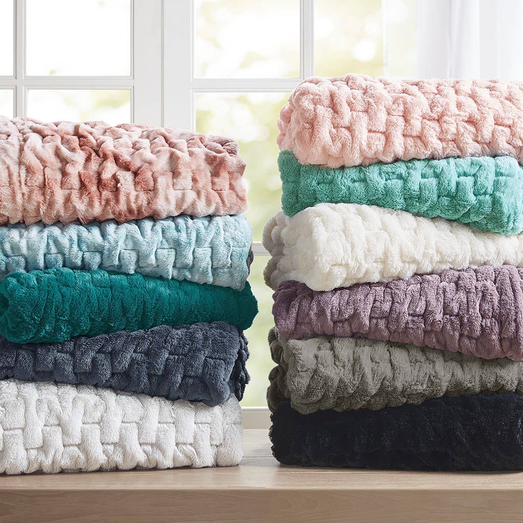 Soft Warm Ruched 50x60" Throw Blanket, Ivory