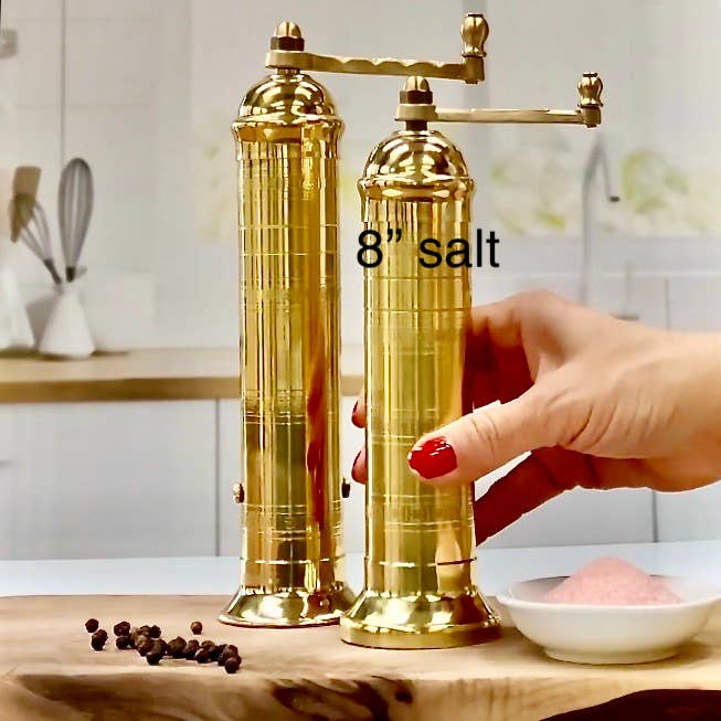 The original 'Brass Mill' - 8" salt grinder and pepper mill set