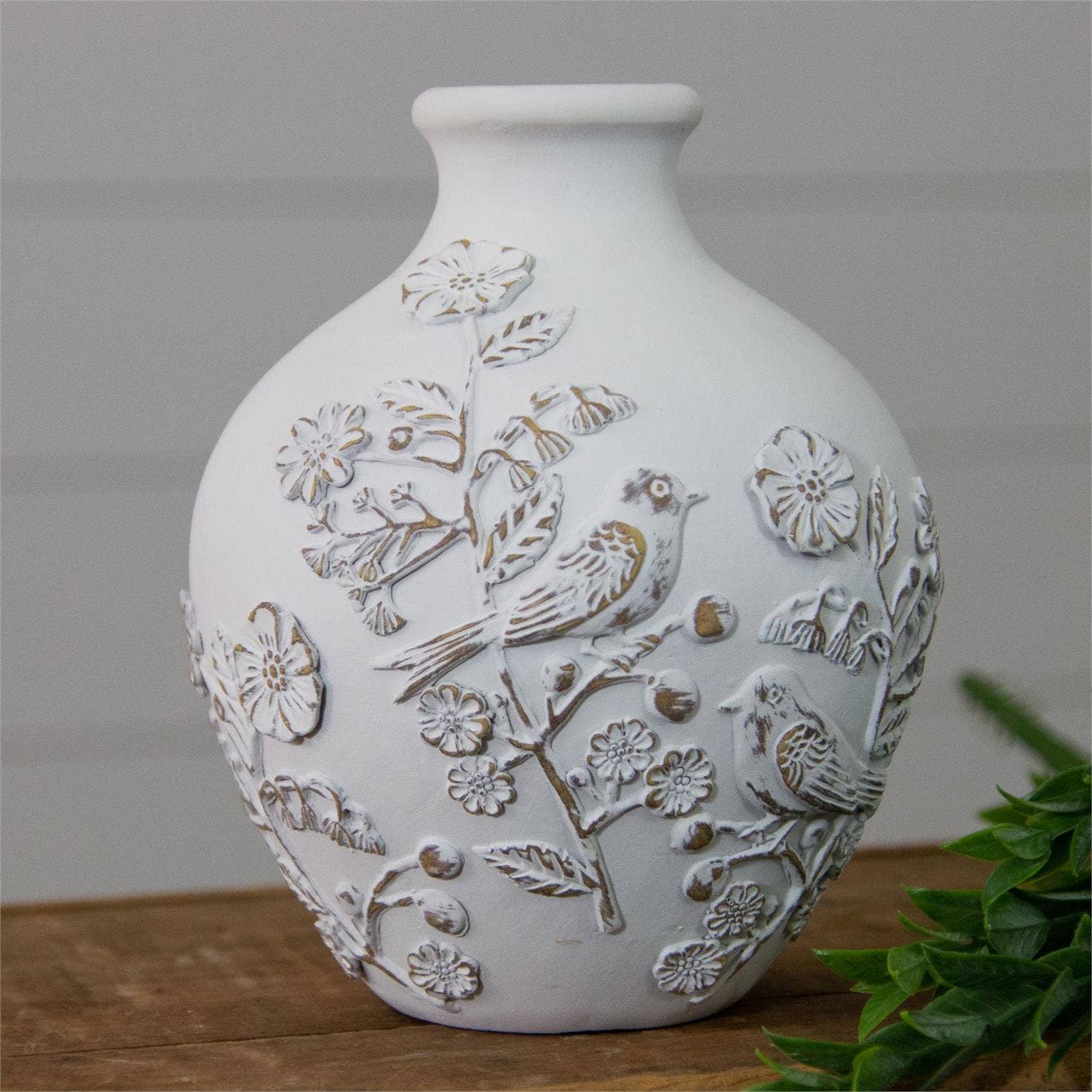 Vase With Textured Flowers and Birds (PC)