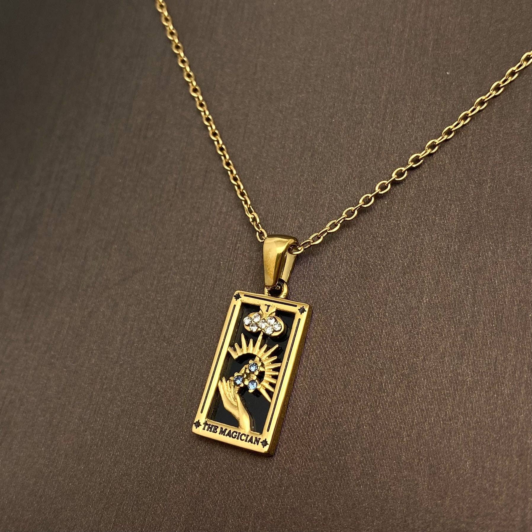Star Moon Tarot 18K Gold Plated Steel Necklace -FGS/MS