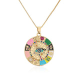 Cubic Zirconia Enamel Devil's Eye Compass Pendant Necklace