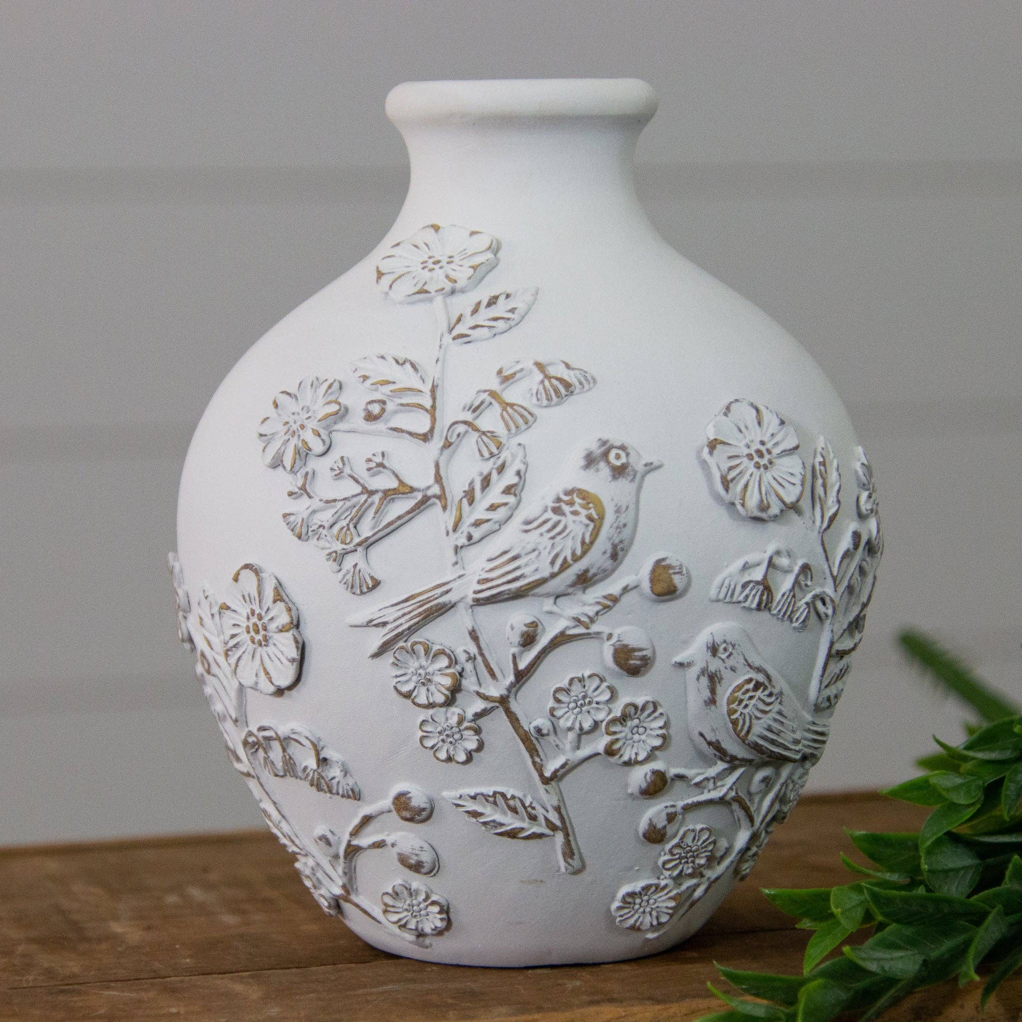 Vase With Textured Flowers and Birds (PC)