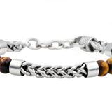 Men's Genuine Tiger Eye Stainless Steel Beaded And Franco Li