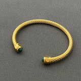 Inlaid Stone 18K Gold Plated Stainless Steel Spiral Cuff-FGS