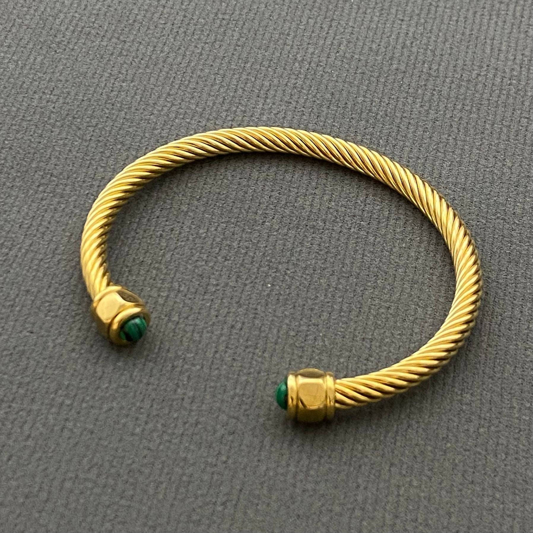 Inlaid Stone 18K Gold Plated Stainless Steel Spiral Cuff-FGS
