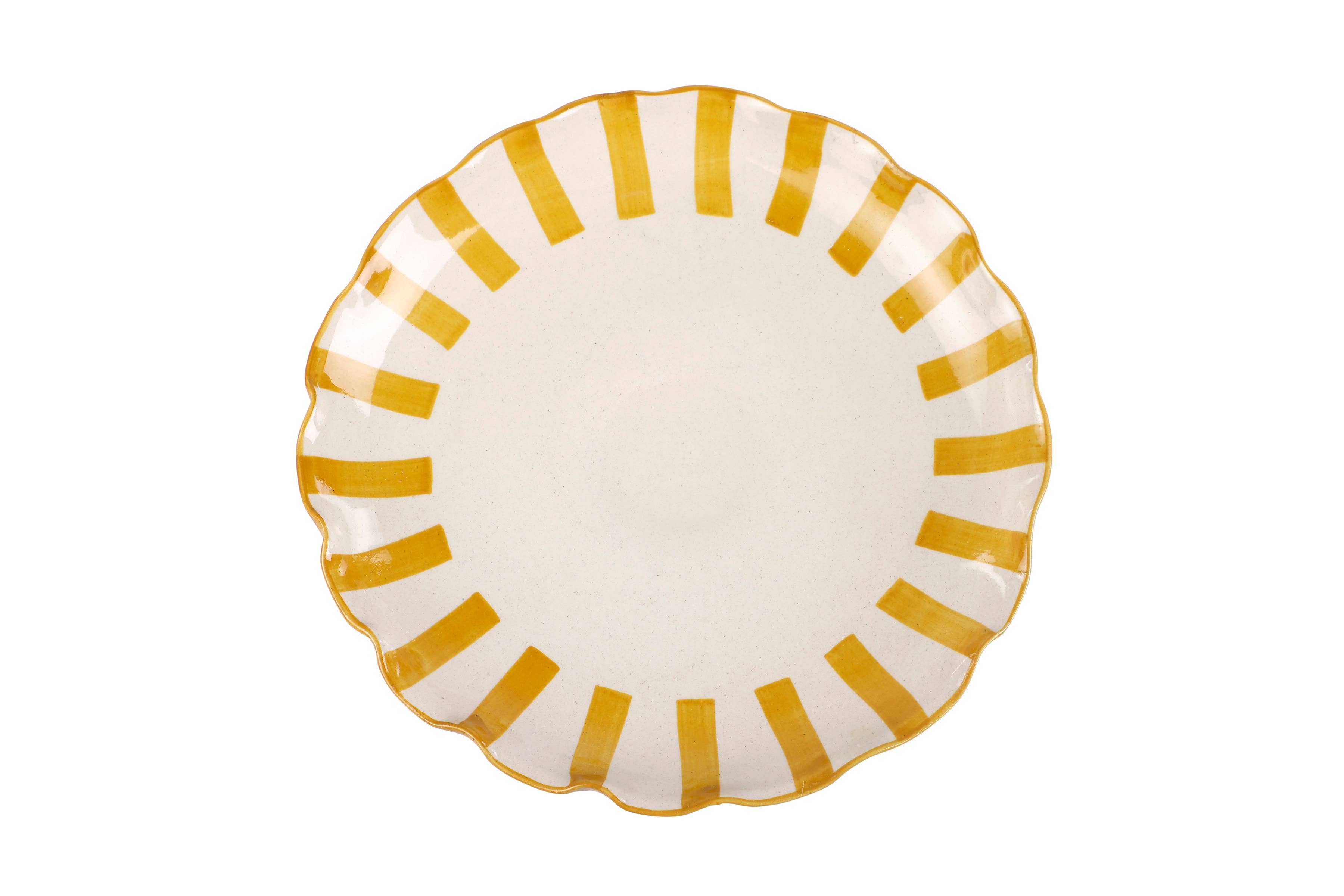 Ceramic Stripe Cake Stand, Yellow  - 10 x 10 x 3.75 Inches