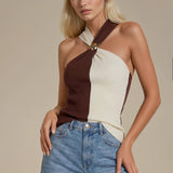 COLOR BLOCK GOLD DOME HARDWARE HALTER KNIT TOP W1601TIA