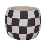 Planter - Black/White Pottery Checkerboard Rounded, 8 in.