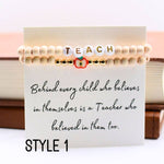 Wood Beaded Teacher stretch Bracelet set on THANK YOU Card