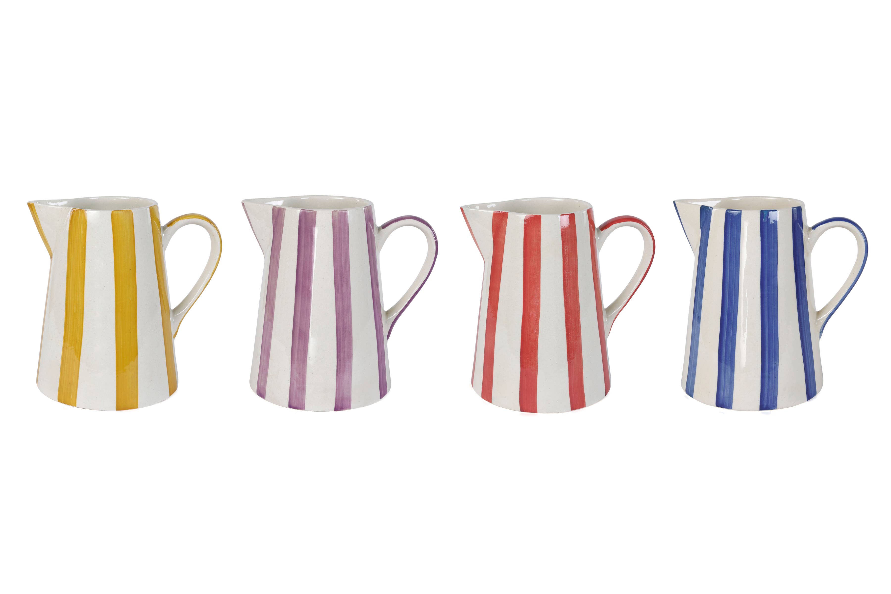 Ceramic Stripe Pitcher, Red- 8.25 x 8.25 x 8 Inches