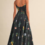 ID10301 FLORAL PRINTED SLEEVELESS FLARED MAXI DRESS