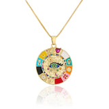 Cubic Zirconia Enamel Devil's Eye Compass Pendant Necklace