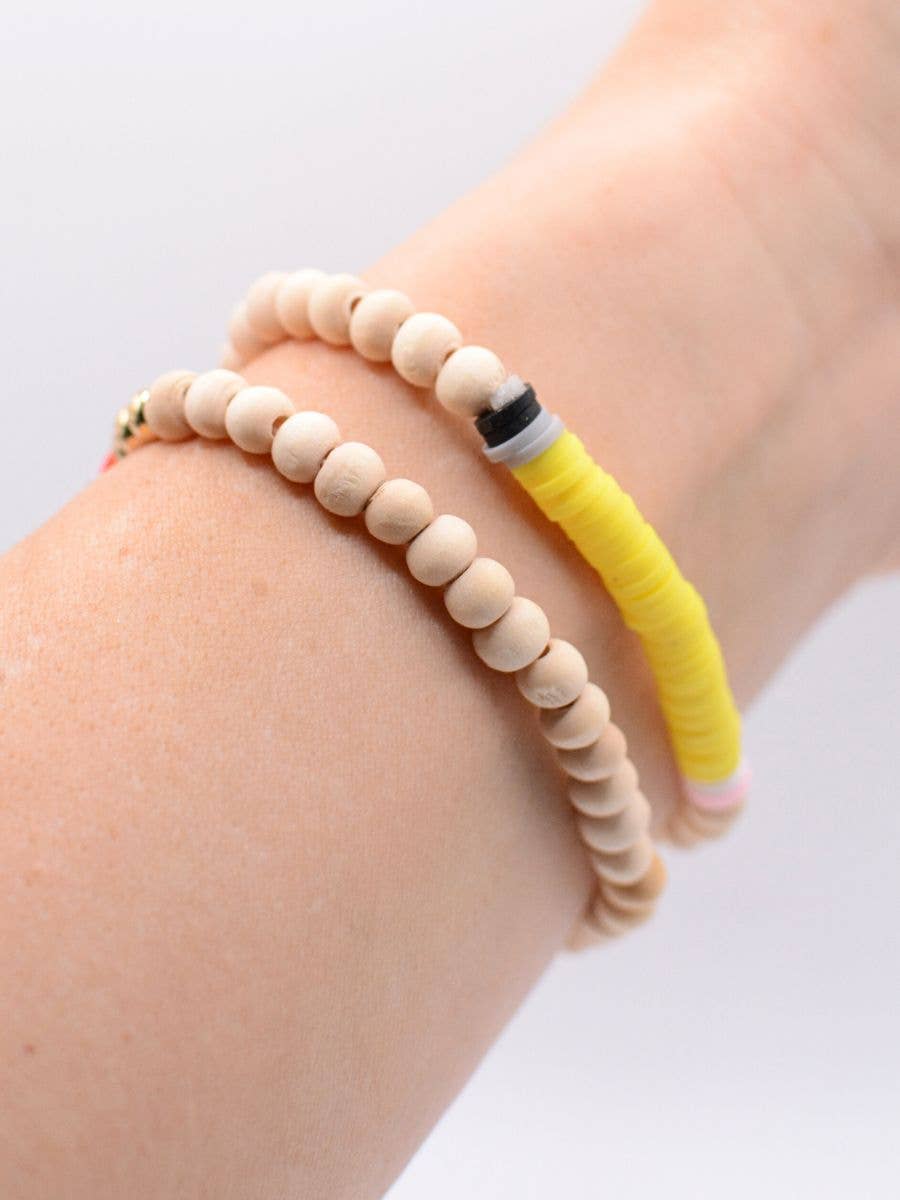 Wood Beaded Teacher stretch Bracelet set on THANK YOU Card