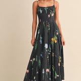 ID10301 FLORAL PRINTED SLEEVELESS FLARED MAXI DRESS