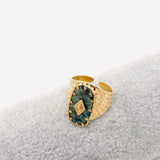 18K Gold Plated African Turquoise Steel Ring - FGS/CS