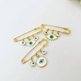 Evil Eye Handmade Safety Pin, Gold Safety Pin for Protection