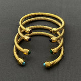 Inlaid Stone 18K Gold Plated Stainless Steel Spiral Cuff-FGS