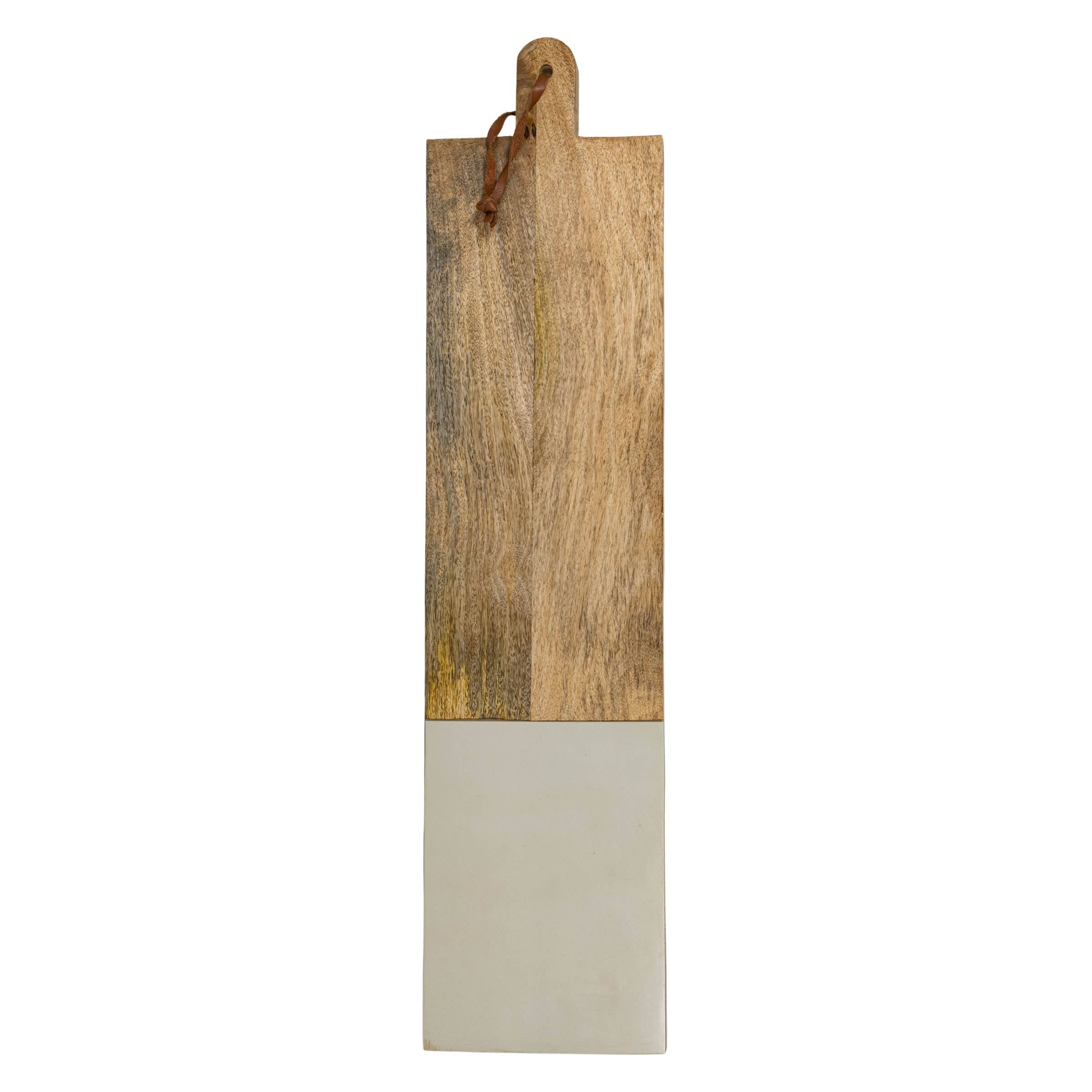 Wooden cutting board with a handle on a white background