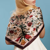 Vintage Pink Botanical Floral Square Scarf – Elegant Garden Print Satin Neck & Hair Scarf