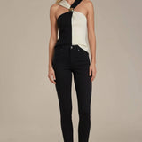 COLOR BLOCK GOLD DOME HARDWARE HALTER KNIT TOP W1601TIA