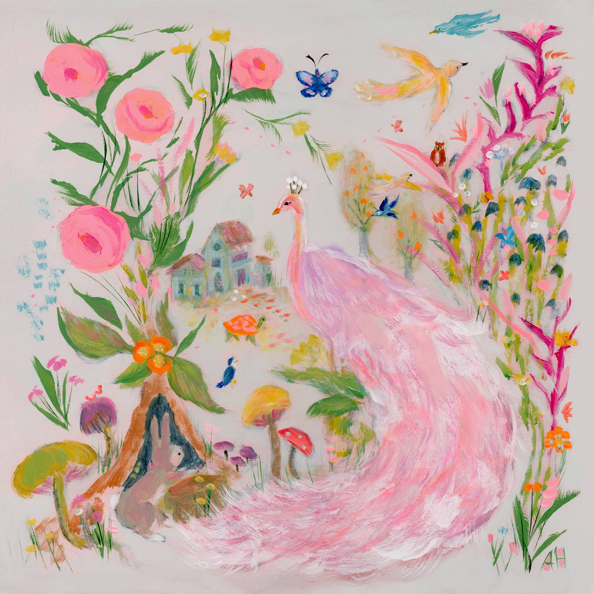 Ethereal Pink Peacock Stretched Canvas