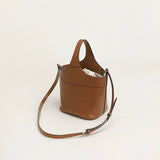 Elle - Minimalism Style Genuine Leather Bucket Shape Bag