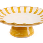 Ceramic Stripe Cake Stand, Yellow  - 10 x 10 x 3.75 Inches