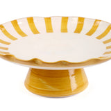 Ceramic Stripe Cake Stand, Yellow  - 10 x 10 x 3.75 Inches