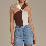 COLOR BLOCK GOLD DOME HARDWARE HALTER KNIT TOP W1601TIA