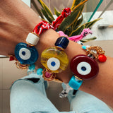 Summer bandana scarf bracelets with large glass evil eye