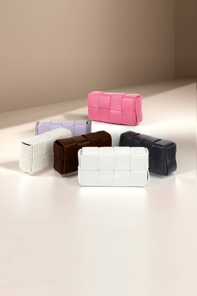 "...._ Vegan Leather Woven Crossbody Waist Bag