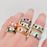 Enamel Gold-Plated Evil Eye Ring