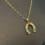 Inlaid CZ 18K Golden SS Horseshoe Shape Charm Necklace - FGS