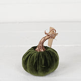 4in velvet pumpkin w. golden stem-Green