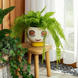 Decorative Planter - Ivory/Yellow Ceramic Artsy Face, 7 in.