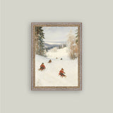 Sledding Hill Framed Antique Art