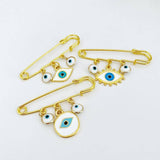 Evil Eye Handmade Safety Pin, Gold Safety Pin for Protection