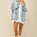 BOHO SIDE TIE DETAIL OVERSIZED DENIM JACKET 6439JIA